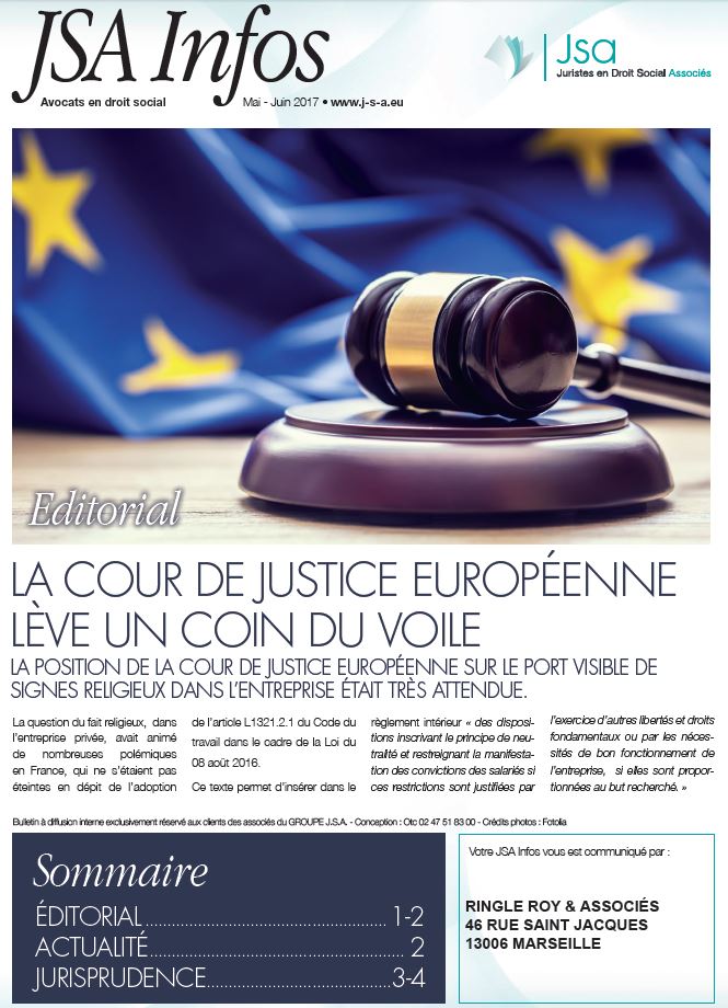 JSA Infos - Mai / Juin 2017 - La cour de justice européenne lève un coin du voile